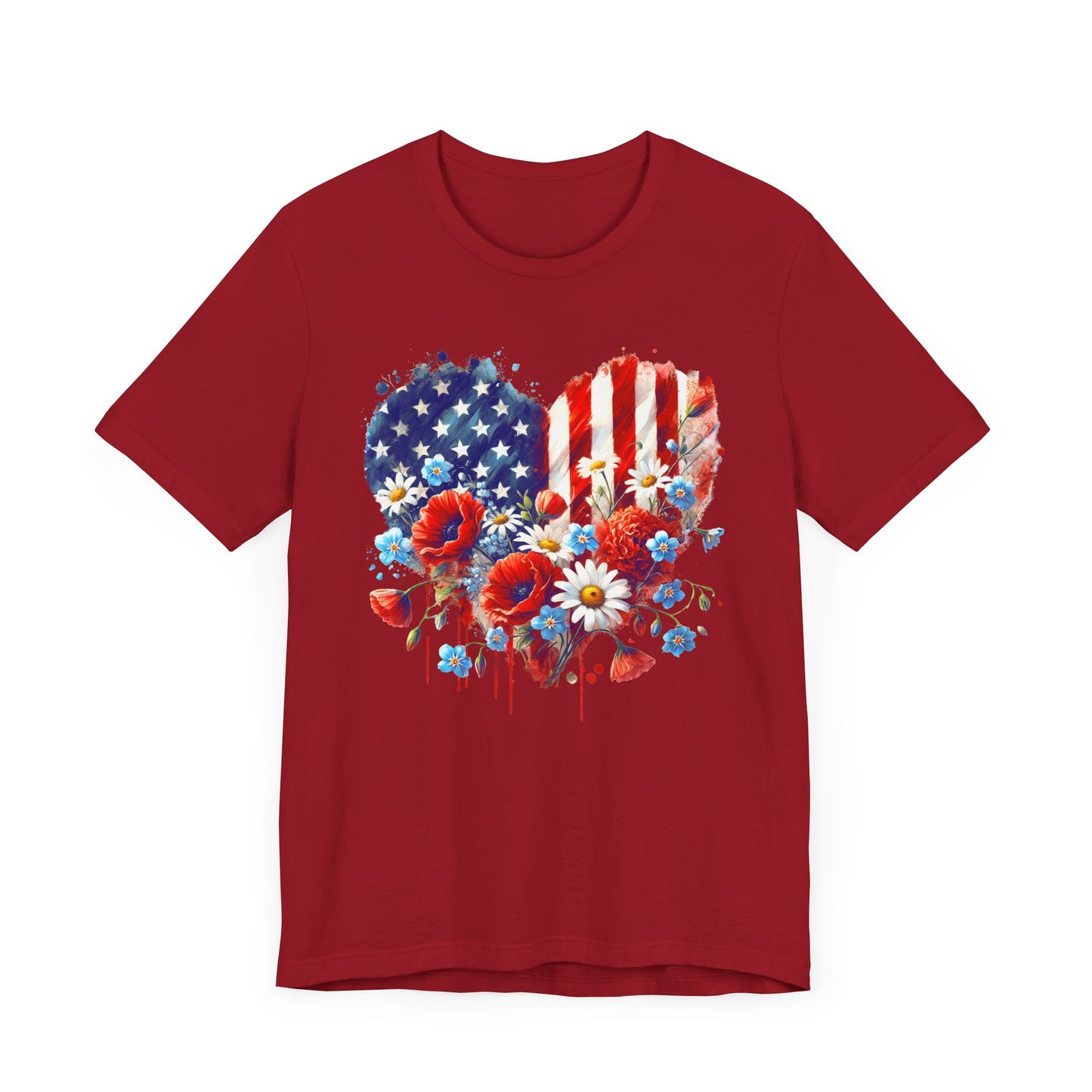 US Flag Flowers Heart T-Shirt
