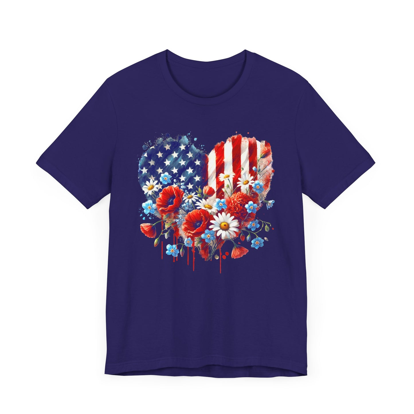 US Flag Flowers Heart T-Shirt