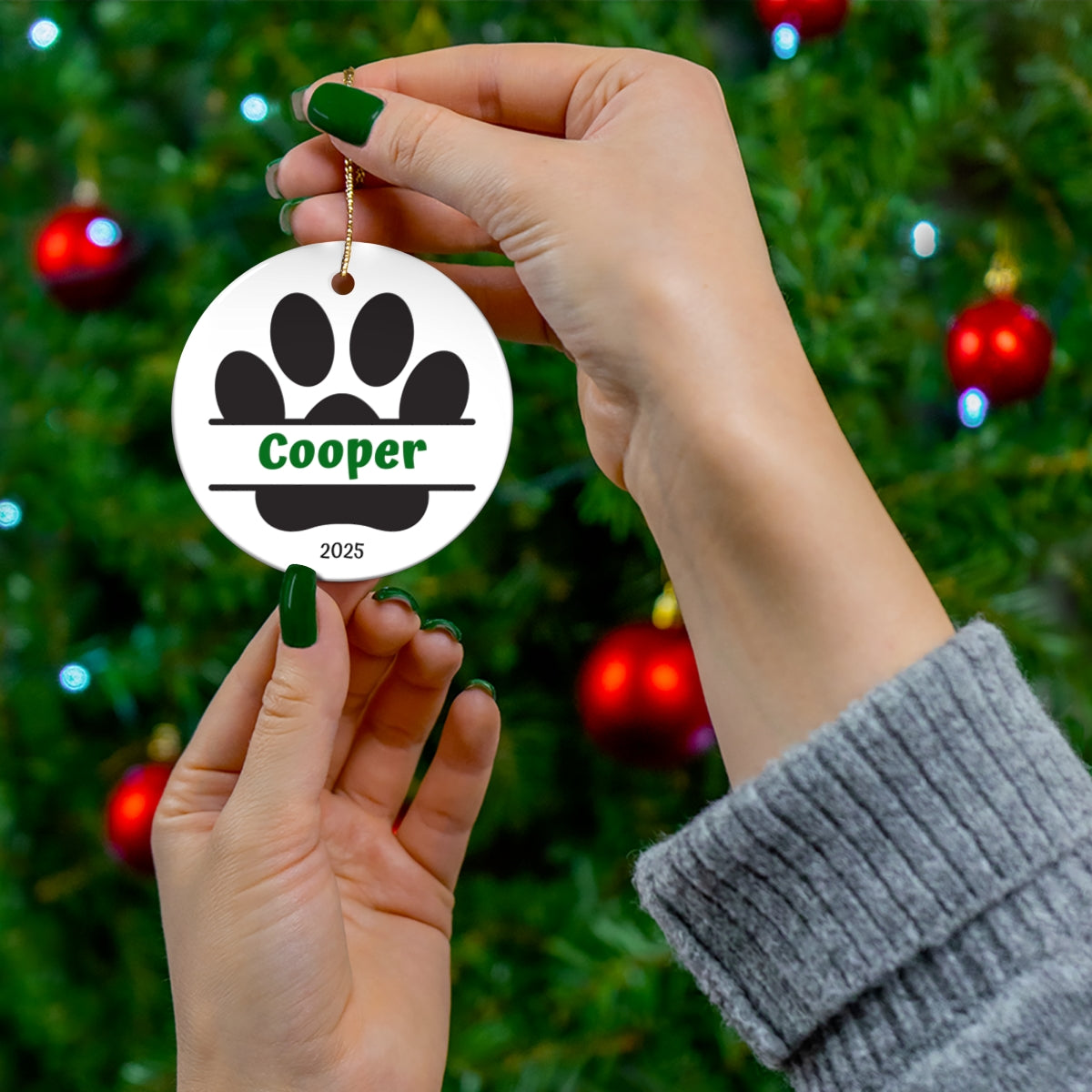 Personalized Split Dog Paw Print Ornament
