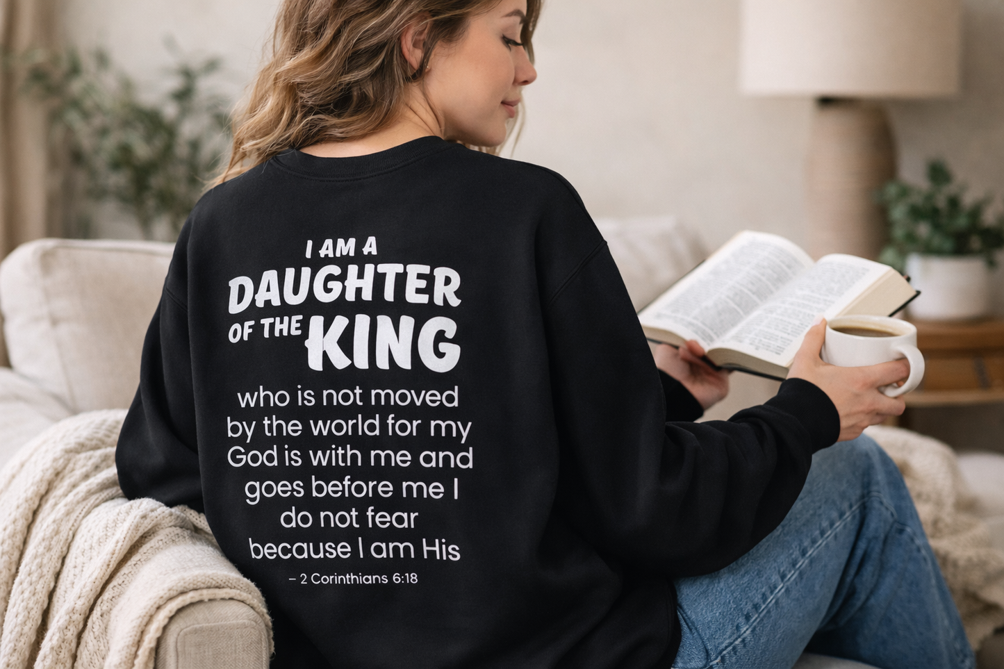 Daughter of the King Christian Sweatshirt – 2 Corinthians 6:18 Faith Crewneck